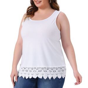 Plus Size Tank Tops for Sleeveless Swing Lace Panel Flowy Tops White